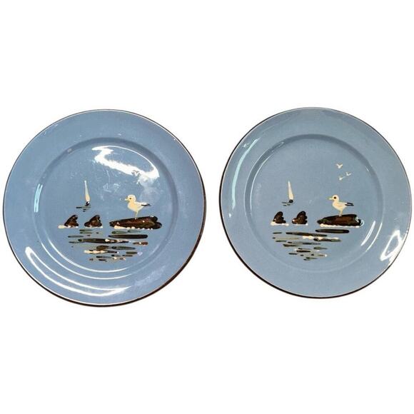 Babbacombe Torquay Devon Pottery Blue Seagull Ware 8" Plates-Set of 2 - Picture 1 of 6